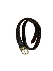 Women’s Braided Skinny Leather Belt Size: Medium/Large Dark Brown Metal Buckle